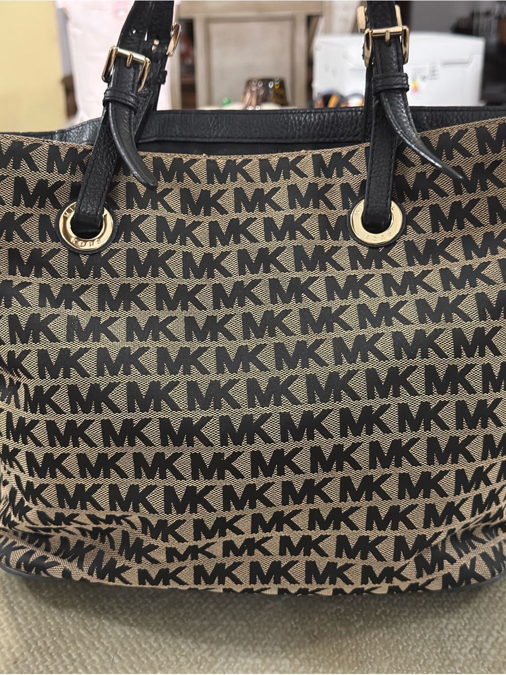 Michael Kors Black and Beige Signature Tote